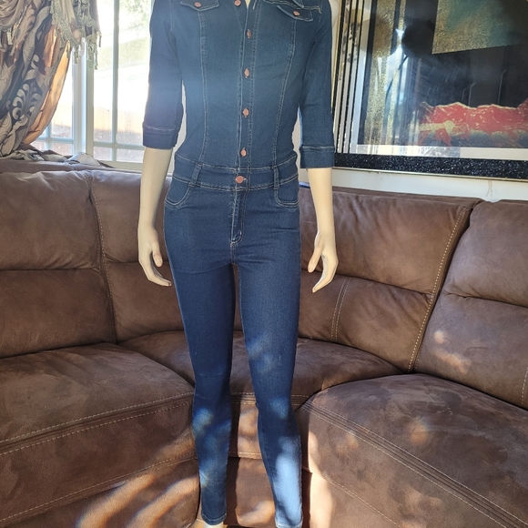 Andrea collection denim overall blue color with buttons - Picture 1 of 10